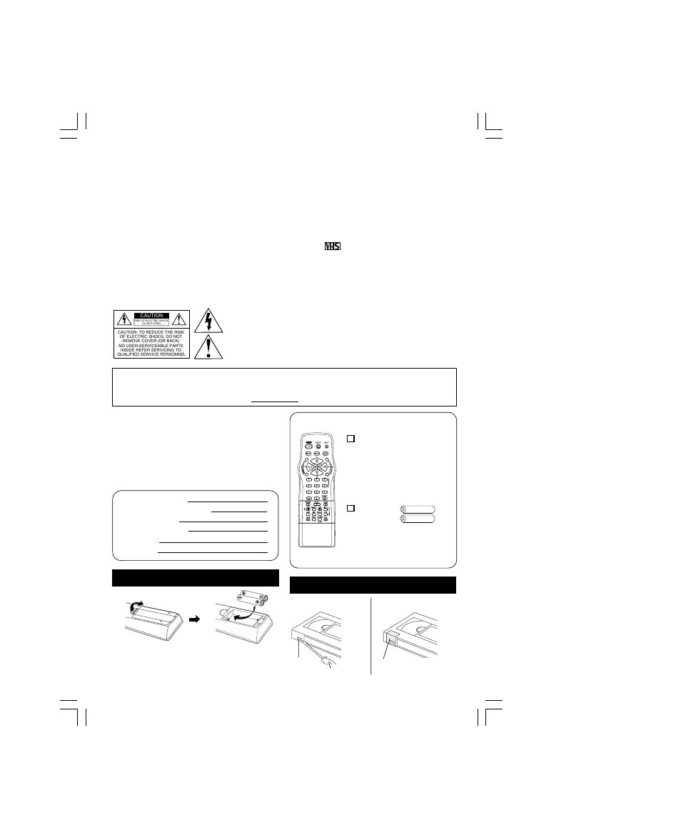 Safety precautions/mesures de sécurité, Accessories, Loading the batteries | Prevent accidental tape erasure | Panasonic PV-C2063A User Manual | Page 3 / 40