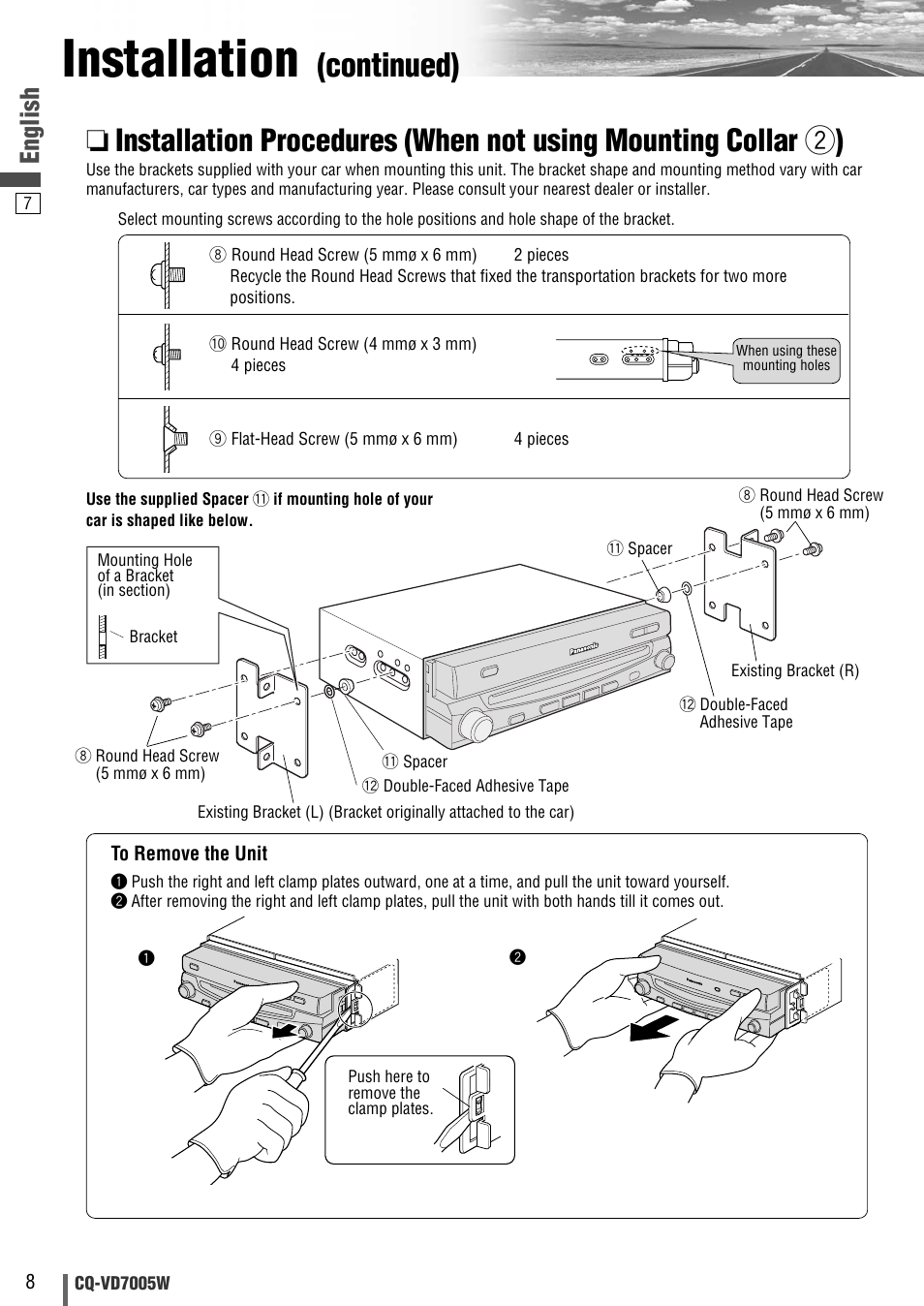 Installation, Continued), English | Panasonic CQ-VA7005W User Manual | Page 60 / 94