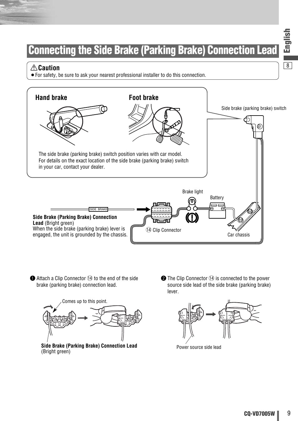 English, Hand brake foot brake, Caution | Panasonic CQ-VA7005W User Manual | Page 61 / 94