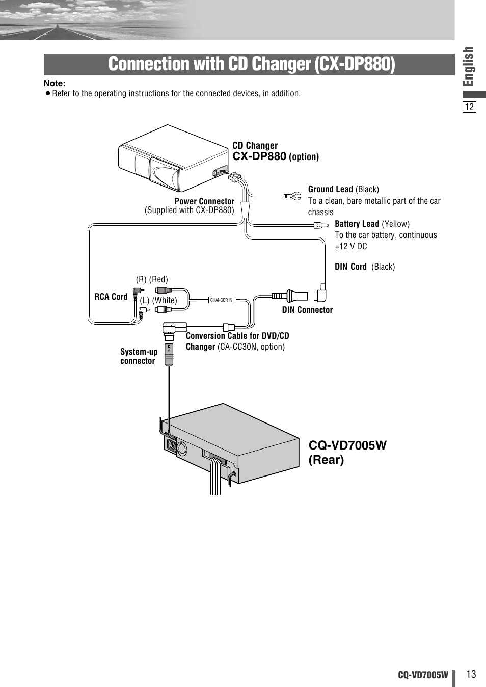 Connection with cd changer (cx-dp880), English, Cq-vd7005w (rear) | Cx-dp880 | Panasonic CQ-VA7005W User Manual | Page 65 / 94