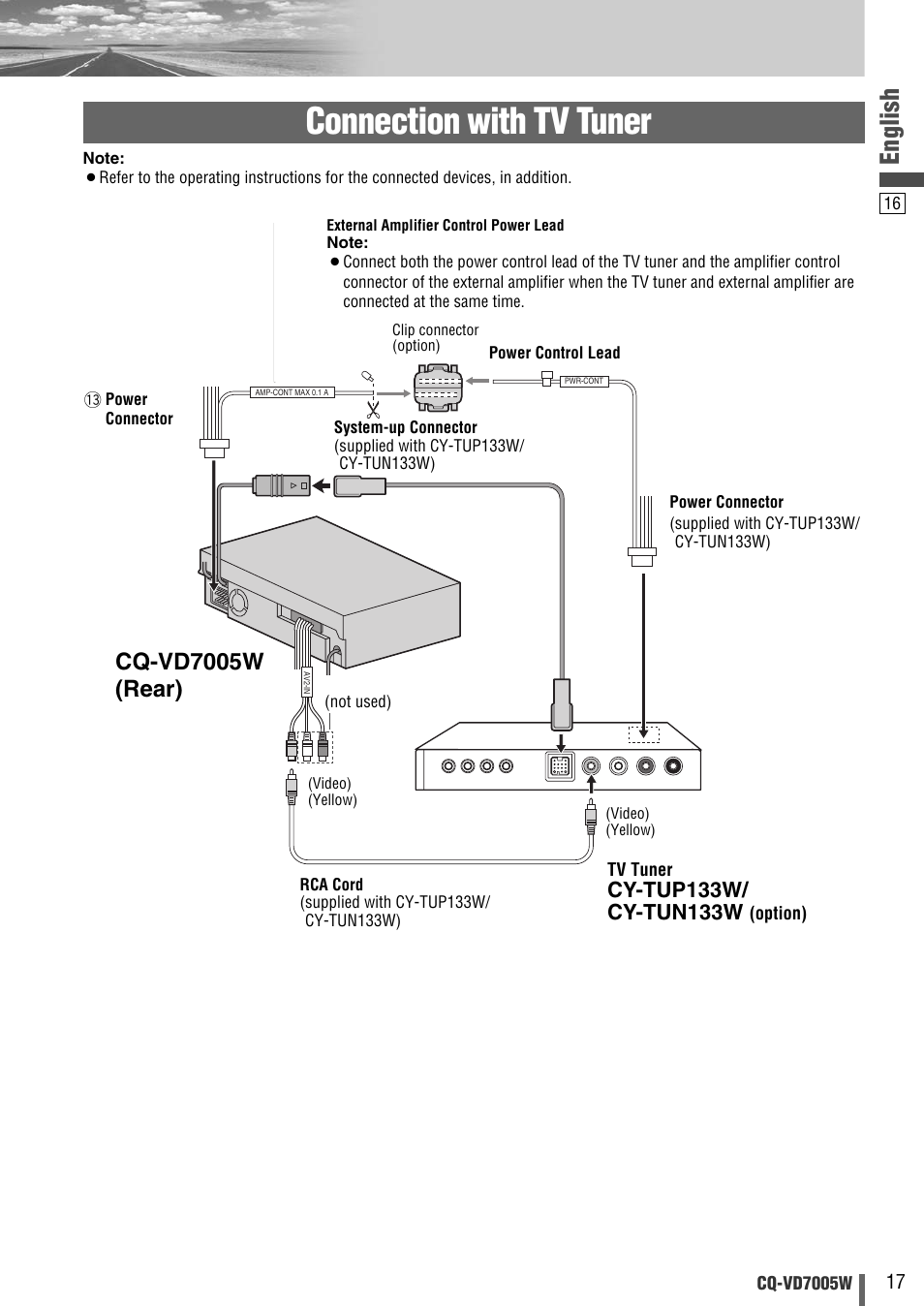 Connection with tv tuner, English, Cq-vd7005w (rear) | Panasonic CQ-VA7005W User Manual | Page 69 / 94