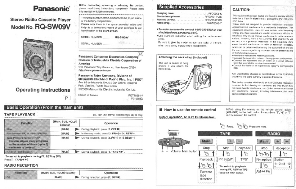 Panasonic RQ-SW09V User Manual | 4 pages