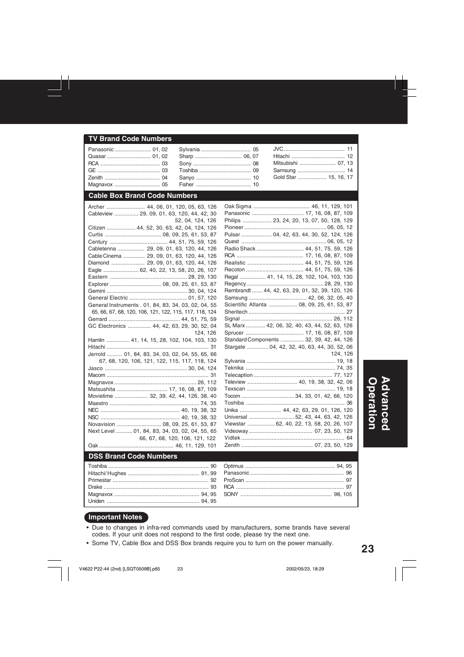 23 advanced operation | Panasonic PV-V4622 User Manual | Page 23 / 44