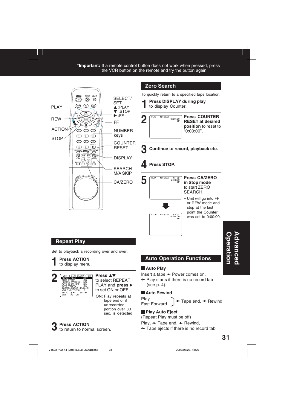Advanced operation | Panasonic PV-V4622 User Manual | Page 31 / 44