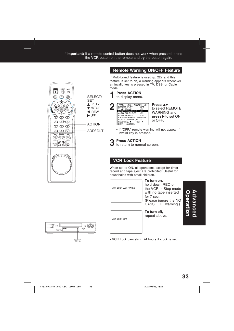 Advanced operation | Panasonic PV-V4622 User Manual | Page 33 / 44