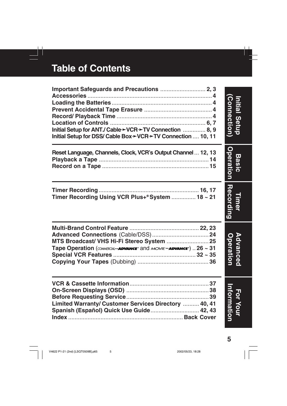 Panasonic PV-V4622 User Manual | Page 5 / 44
