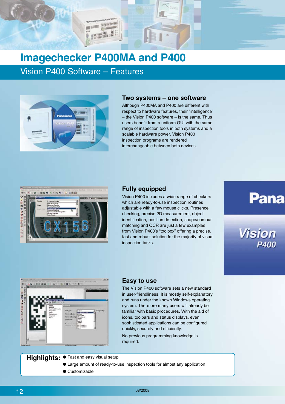 Vision p400 software – features | Panasonic Imagechecker P400 User Manual | Page 12 / 20