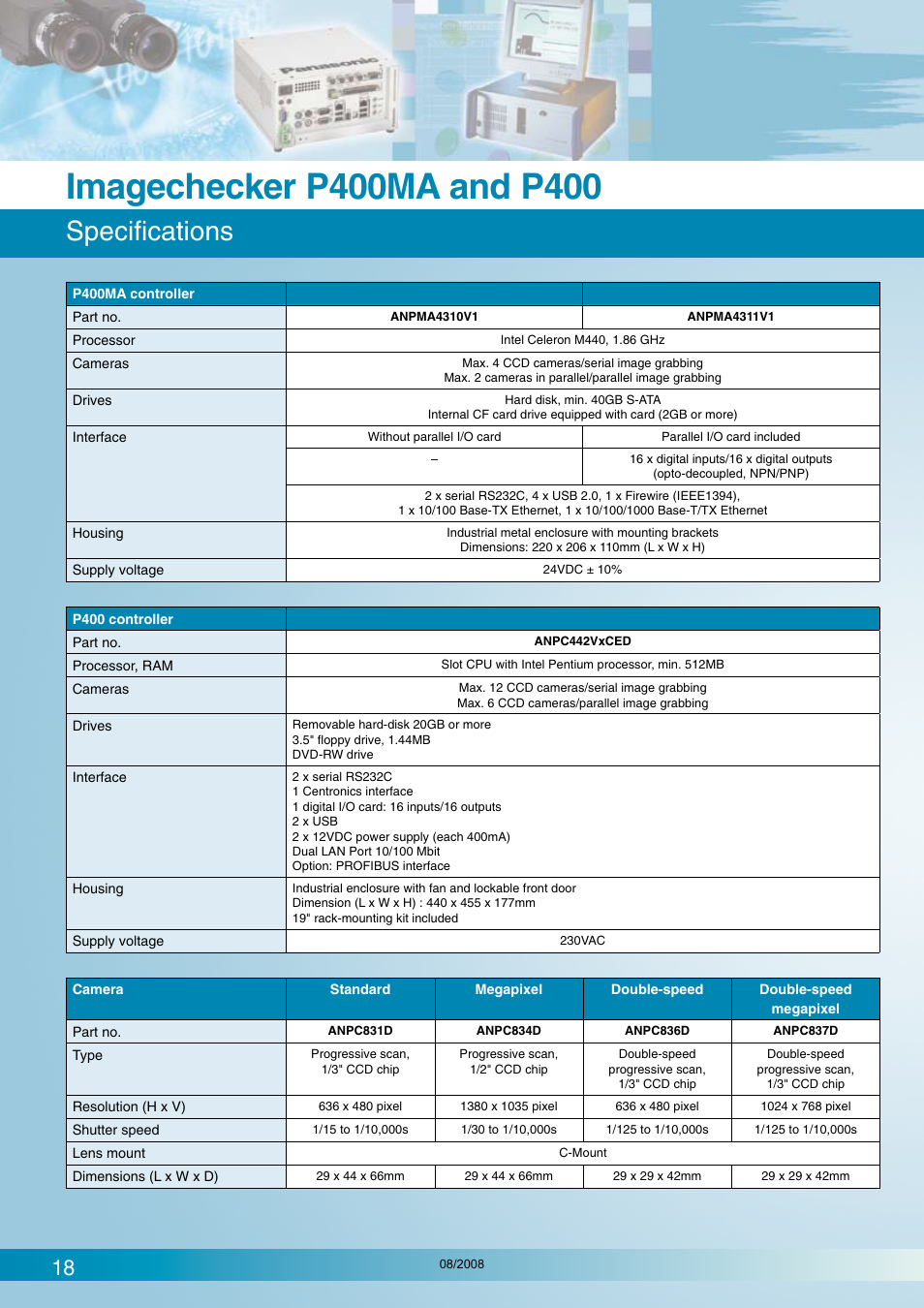 Specifications | Panasonic Imagechecker P400 User Manual | Page 18 / 20