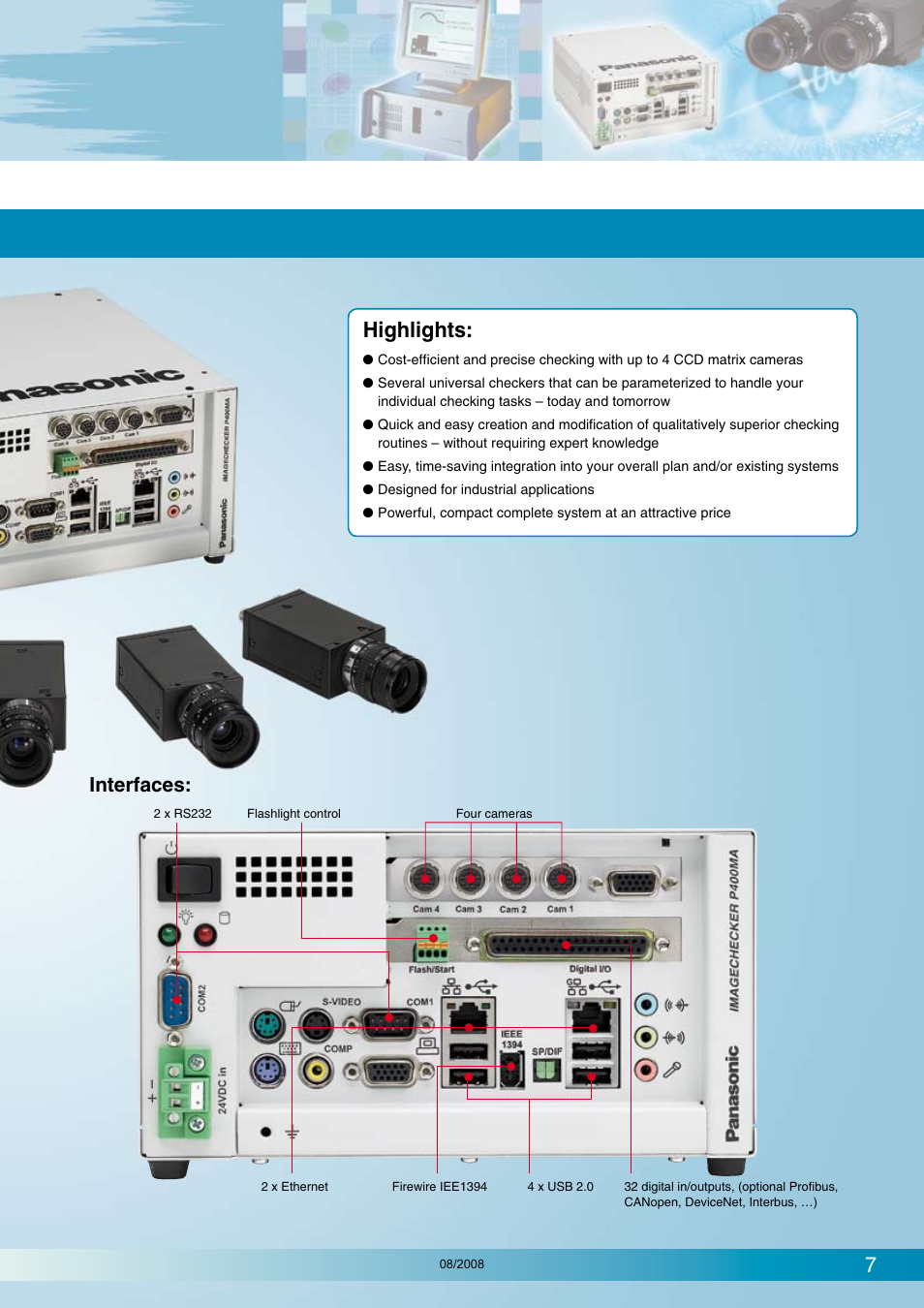 Highlights, Interfaces | Panasonic Imagechecker P400 User Manual | Page 7 / 20