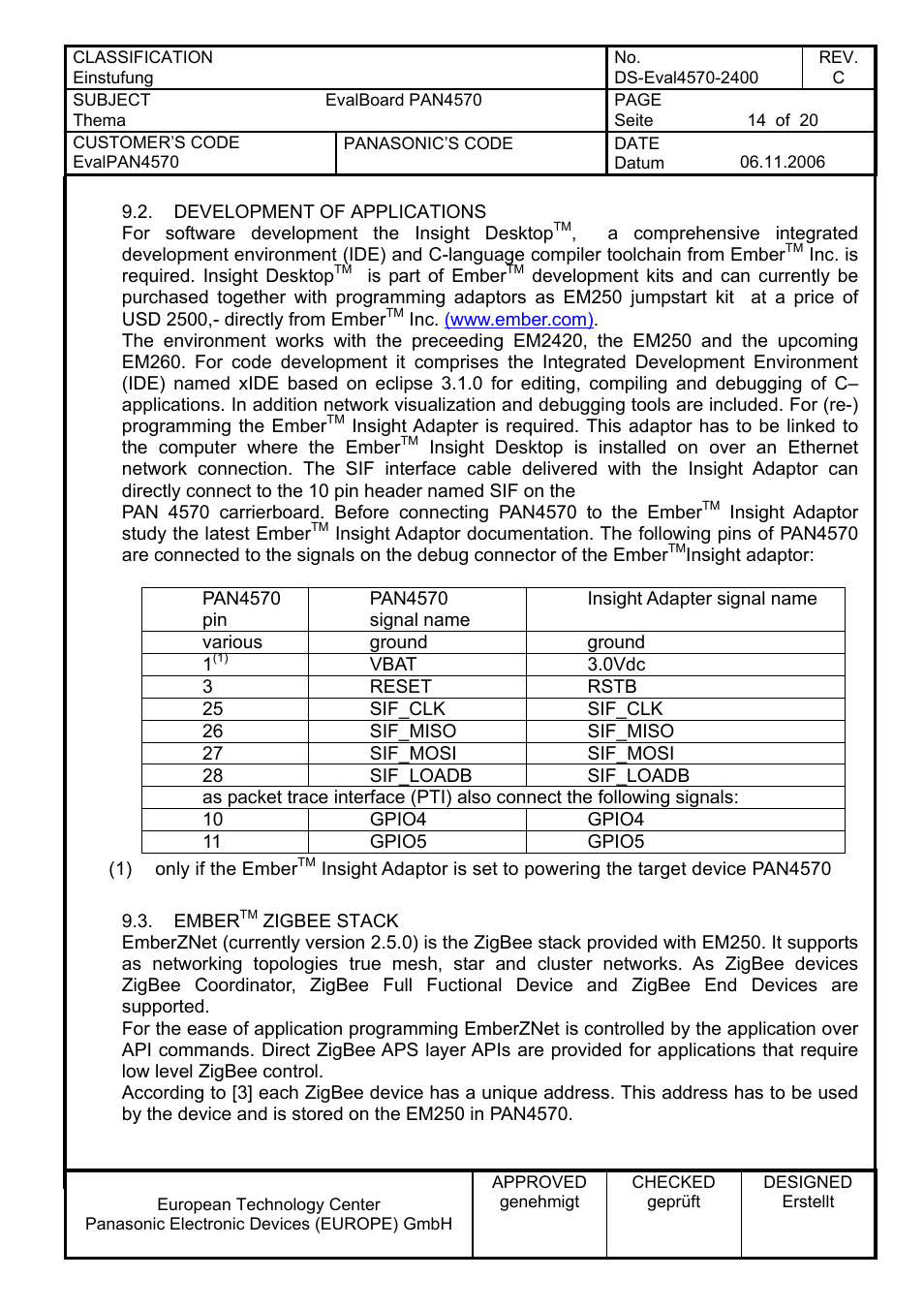 Development of applications, Embertm zigbee stack, Ember | Zigbee stack | Panasonic PAN4570 User Manual | Page 14 / 20