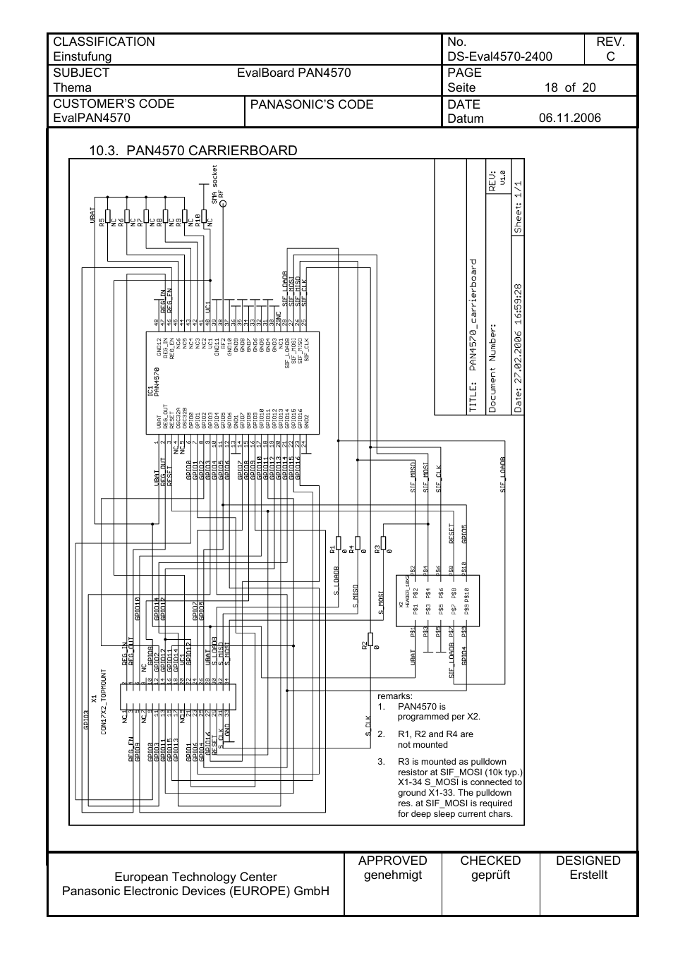 Pan4570 carrierboard | Panasonic PAN4570 User Manual | Page 18 / 20