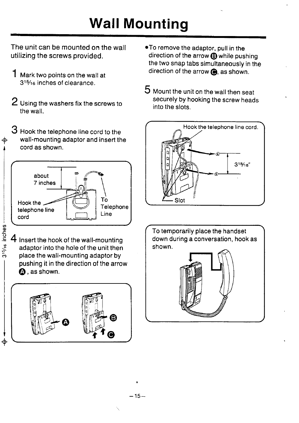 Wall mounting | Panasonic KX-T2386BA User Manual | Page 16 / 19