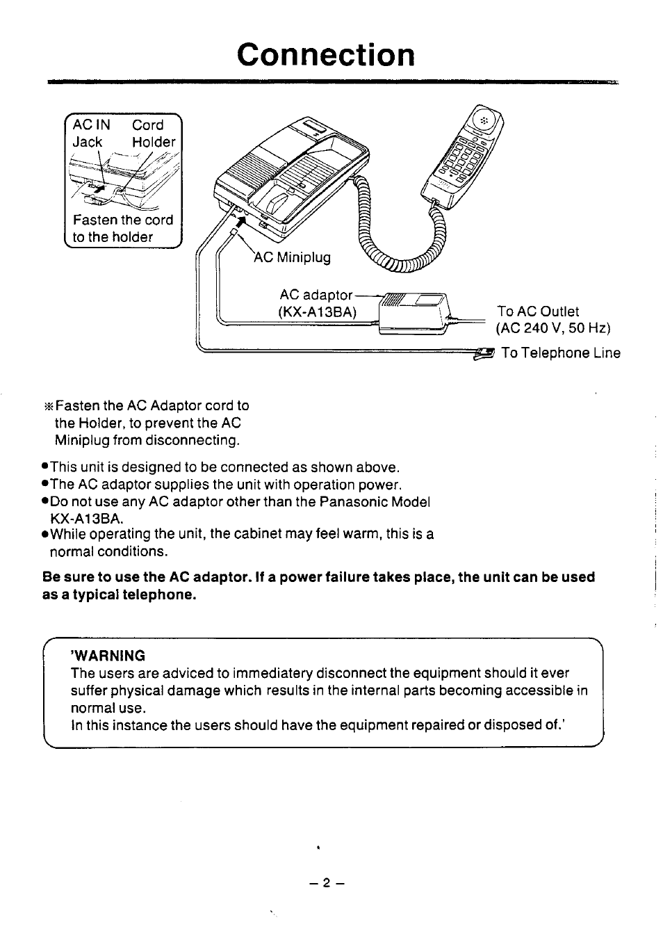 Connection | Panasonic KX-T2386BA User Manual | Page 3 / 19