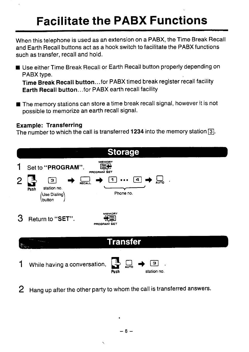 Facilítate the pabx, Storage, T ransfer | Panasonic KX-T2386BA User Manual | Page 9 / 19