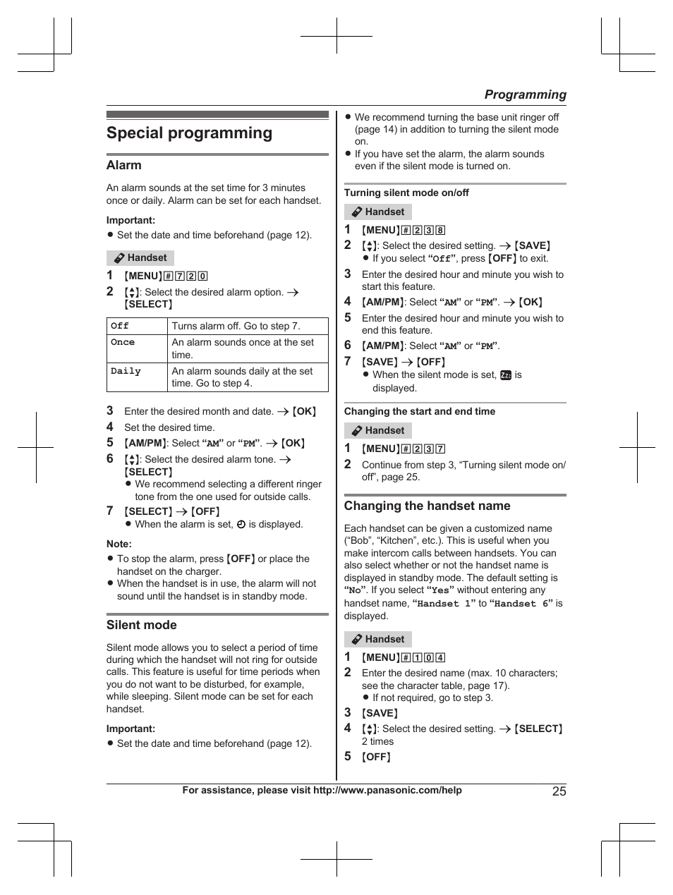 Special programming | Panasonic KX-TG6671 User Manual | Page 25 / 56