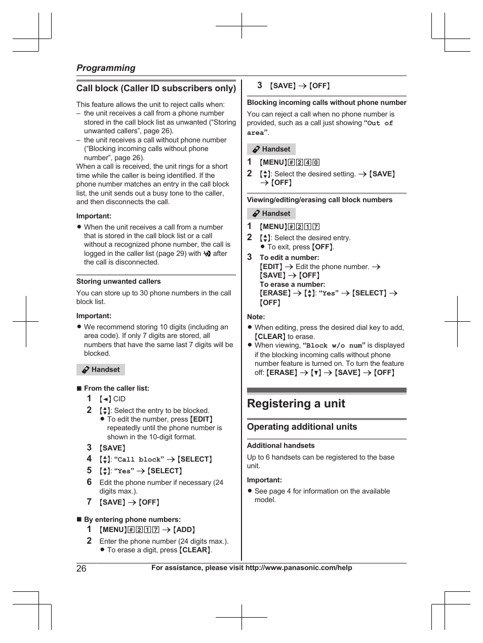 Registering a unit | Panasonic KX-TG6671 User Manual | Page 26 / 56