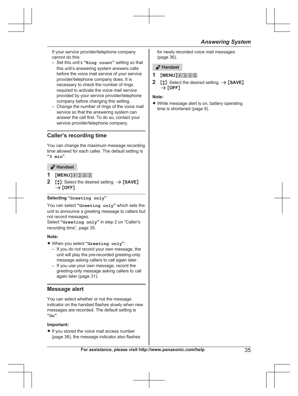 Selecting “greeting only | Panasonic KX-TG6671 User Manual | Page 35 / 56