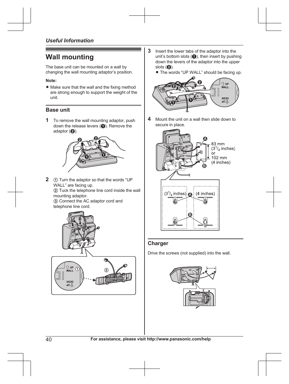 Useful information, Wall mounting | Panasonic KX-TG6671 User Manual | Page 40 / 56