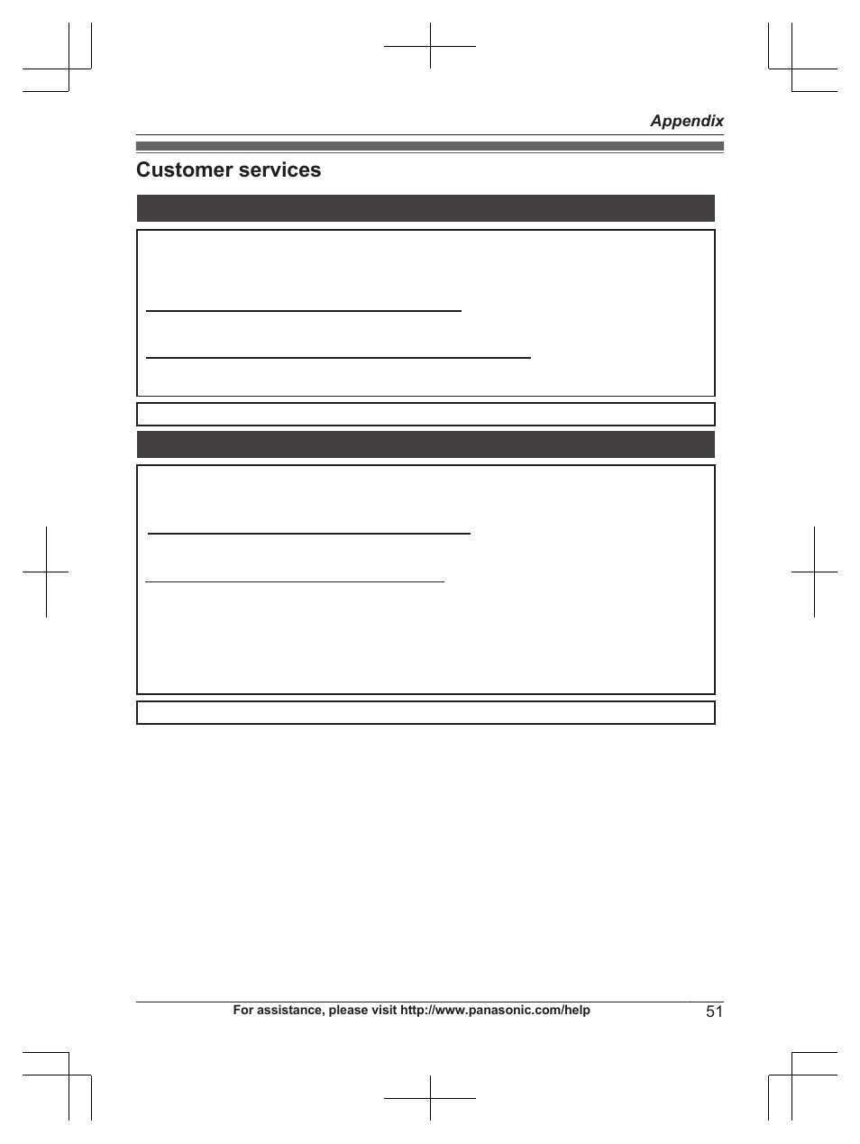 Appendix, Customer services | Panasonic KX-TG6671 User Manual | Page 51 / 56