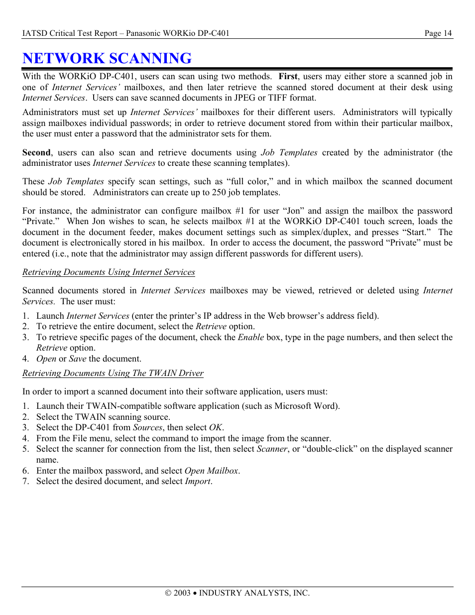 Network scanning | Panasonic DP-C401 User Manual | Page 14 / 22