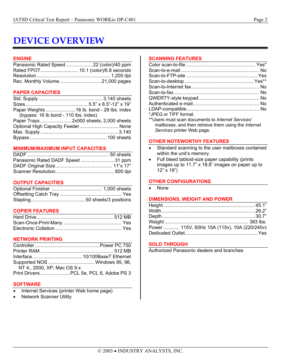 Device overview | Panasonic DP-C401 User Manual | Page 2 / 22