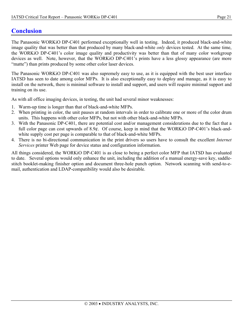 Conclusion | Panasonic DP-C401 User Manual | Page 21 / 22