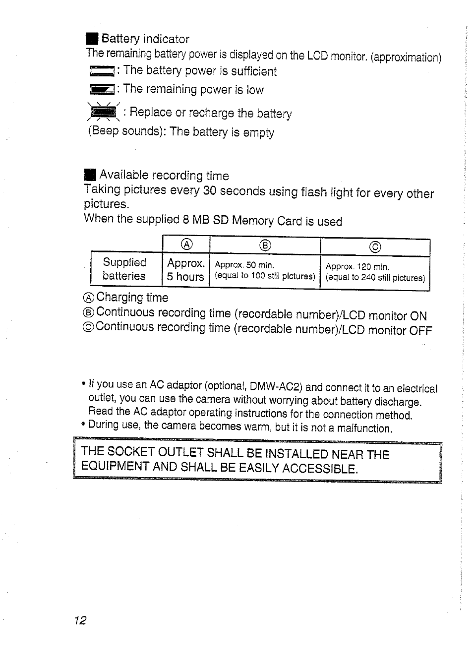 Panasonic DMC-LC20T  EN User Manual | Page 12 / 72