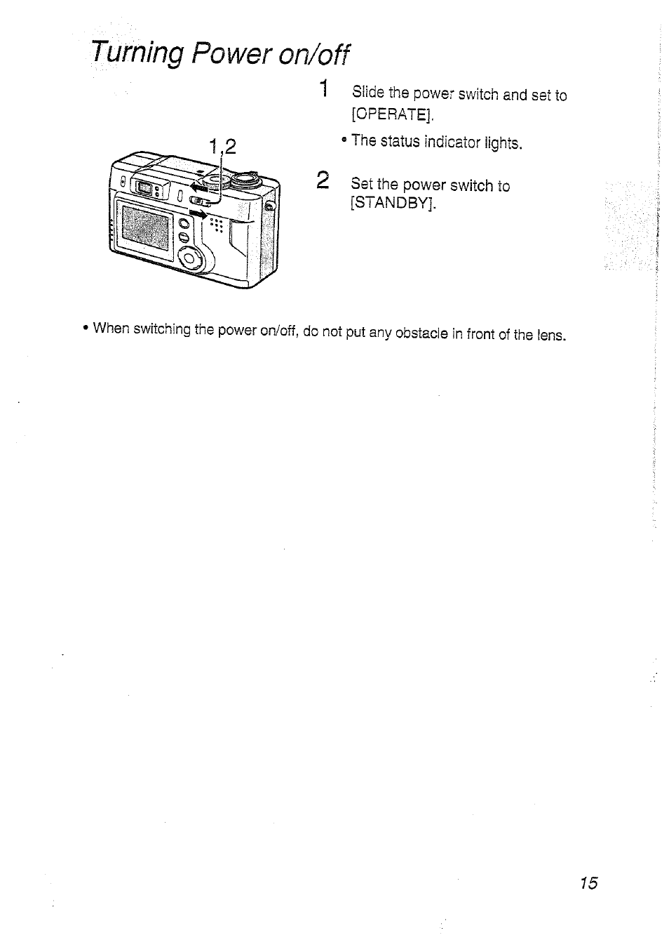 Turning power on/off | Panasonic DMC-LC20T  EN User Manual | Page 15 / 72
