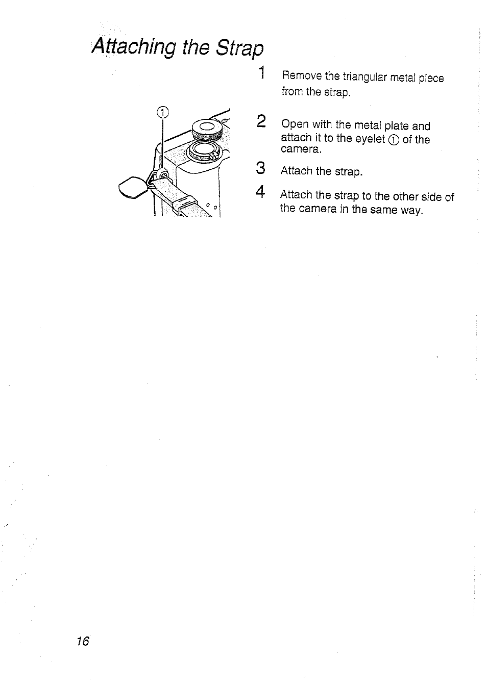 Attaching the strap | Panasonic DMC-LC20T  EN User Manual | Page 16 / 72