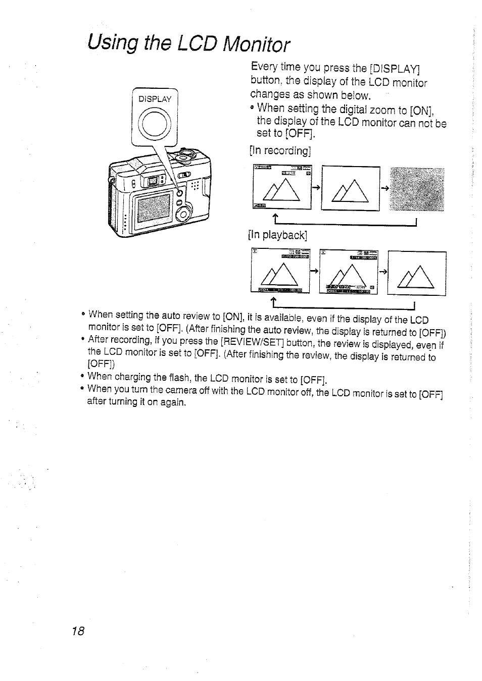 Using the lcd monitor | Panasonic DMC-LC20T  EN User Manual | Page 18 / 72