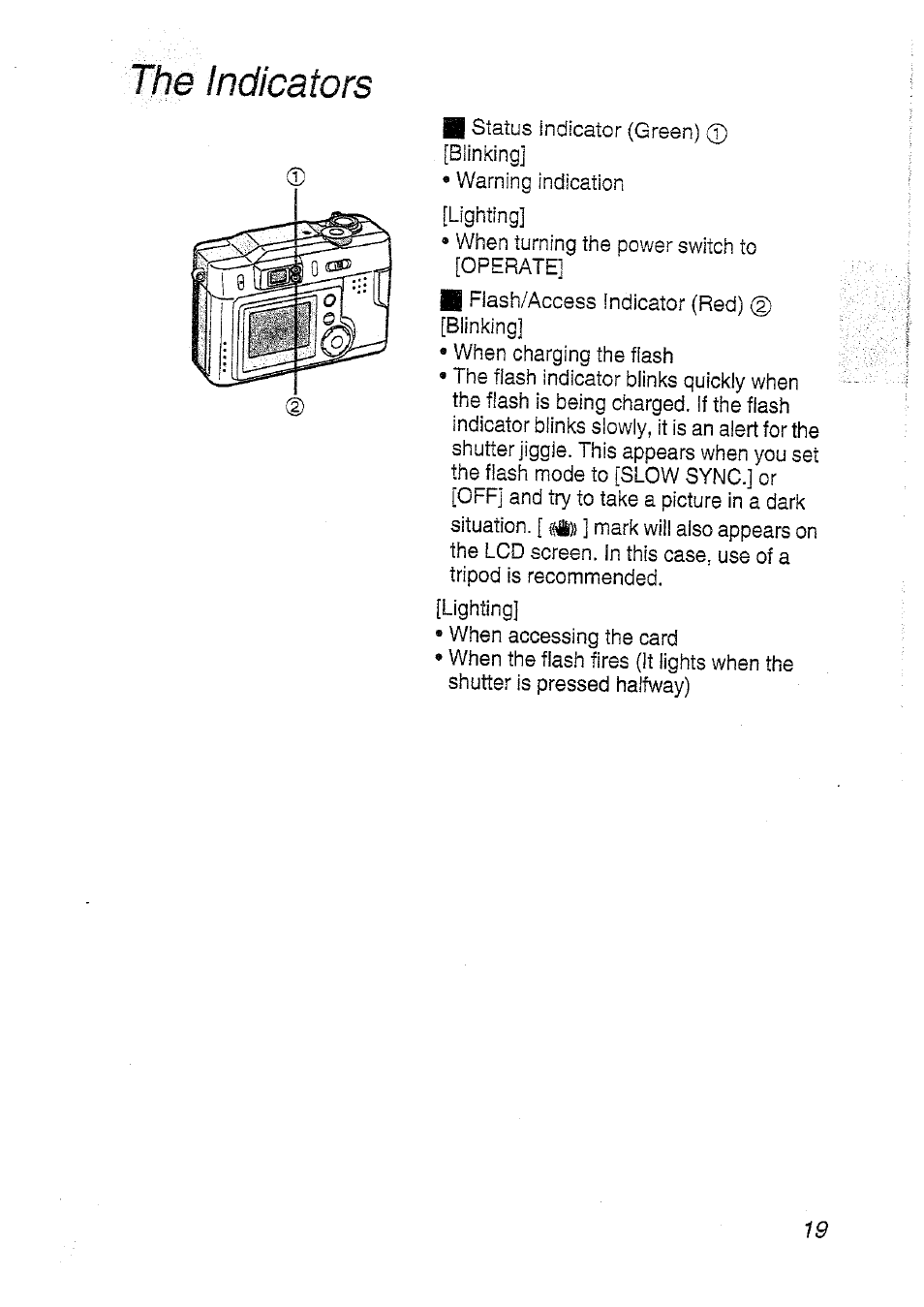 The indicators | Panasonic DMC-LC20T  EN User Manual | Page 19 / 72