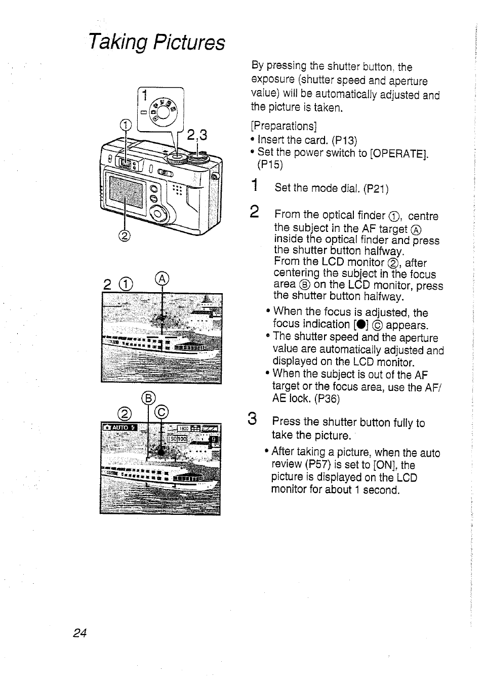 Taking pictures | Panasonic DMC-LC20T  EN User Manual | Page 24 / 72