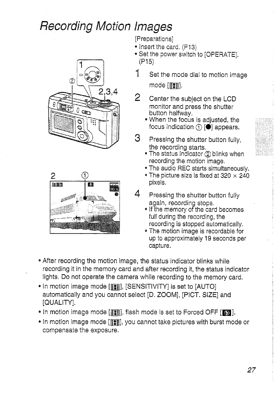 Recording motion images | Panasonic DMC-LC20T  EN User Manual | Page 27 / 72