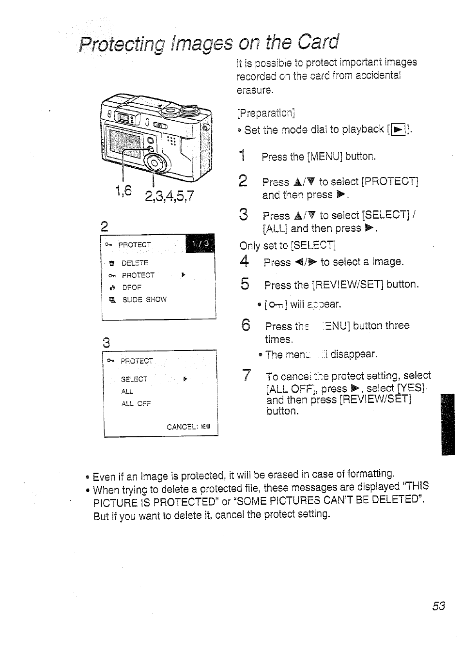 Protecting images on the card | Panasonic DMC-LC20T  EN User Manual | Page 53 / 72