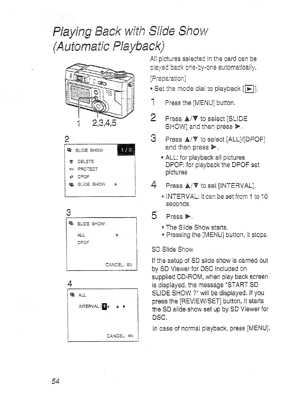 Playing back with slide shoyv (automatic playback) | Panasonic DMC-LC20T  EN User Manual | Page 54 / 72