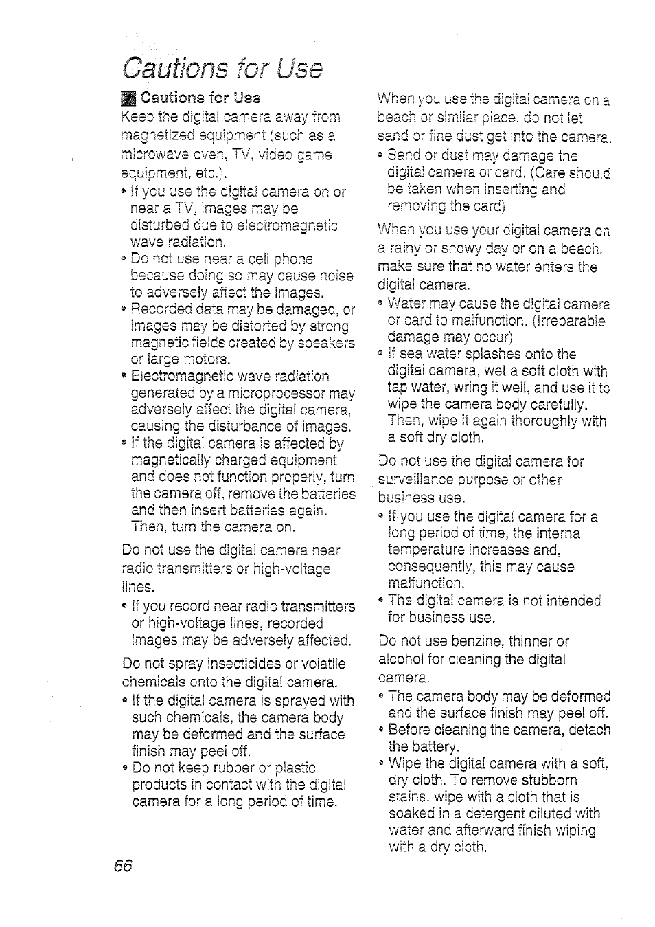 Cautions for use | Panasonic DMC-LC20T  EN User Manual | Page 66 / 72