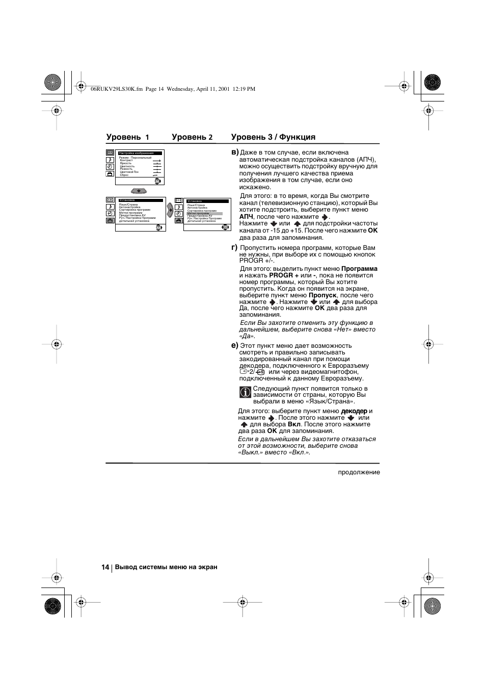 Уровень, Уровень 3 / функция | Sony KV-29LS30K User Manual | Page 108 / 116