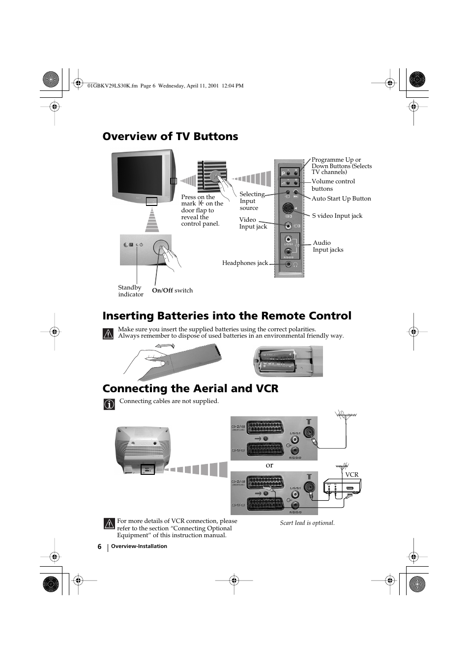 Connecting the aerial and vcr | Sony KV-29LS30K User Manual | Page 5 / 116