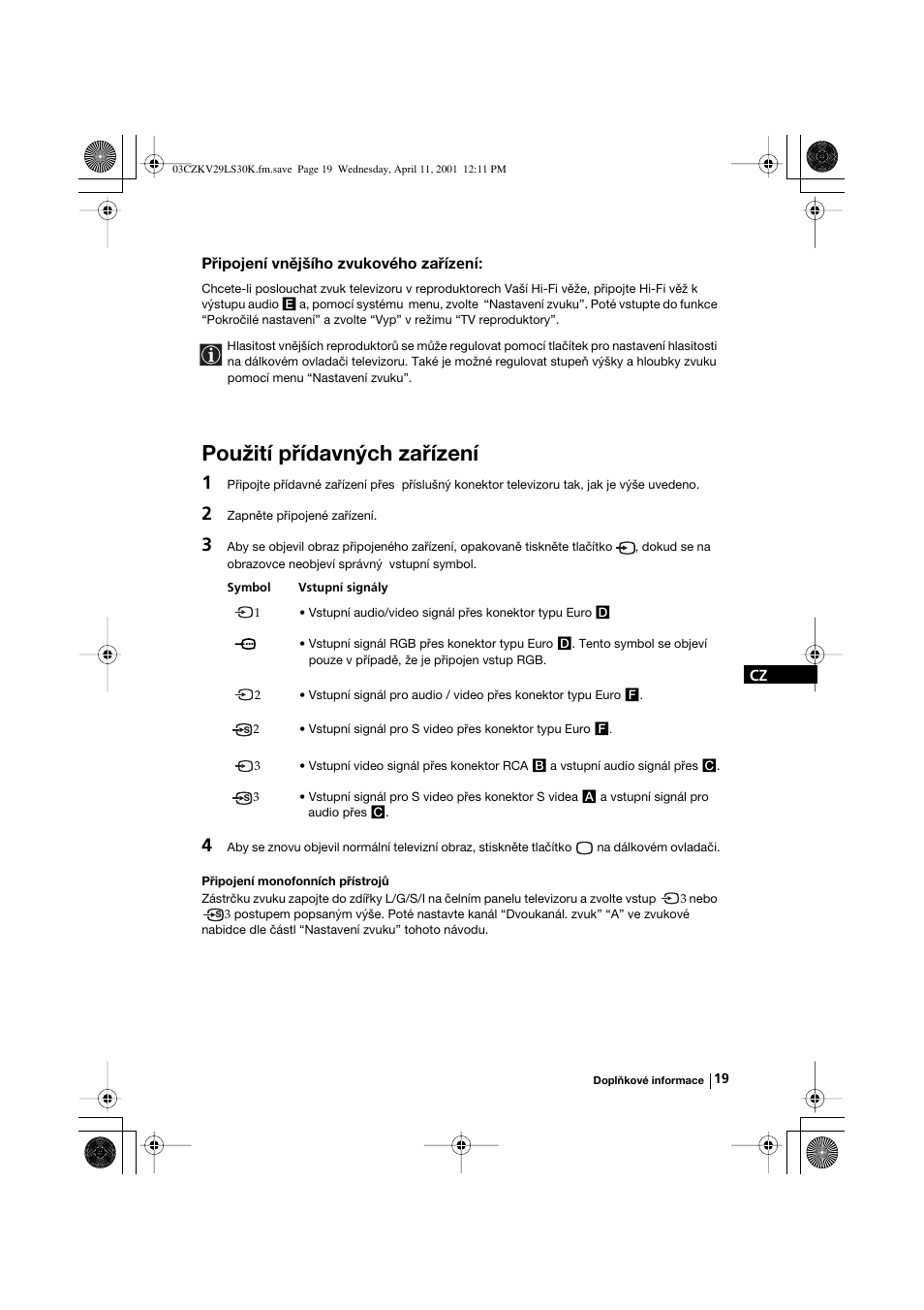 Použití přídavných zařízení | Sony KV-29LS30K User Manual | Page 56 / 116