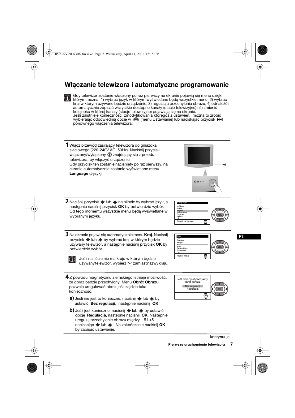 Włączanie telewizora i automatyczne programowanie | Sony KV-29LS30K User Manual | Page 82 / 116