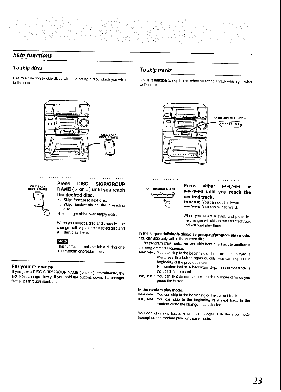 Skip functions, For your reference, Press either or | I until you reach the desired track | Panasonic SC-CH64M User Manual | Page 23 / 44