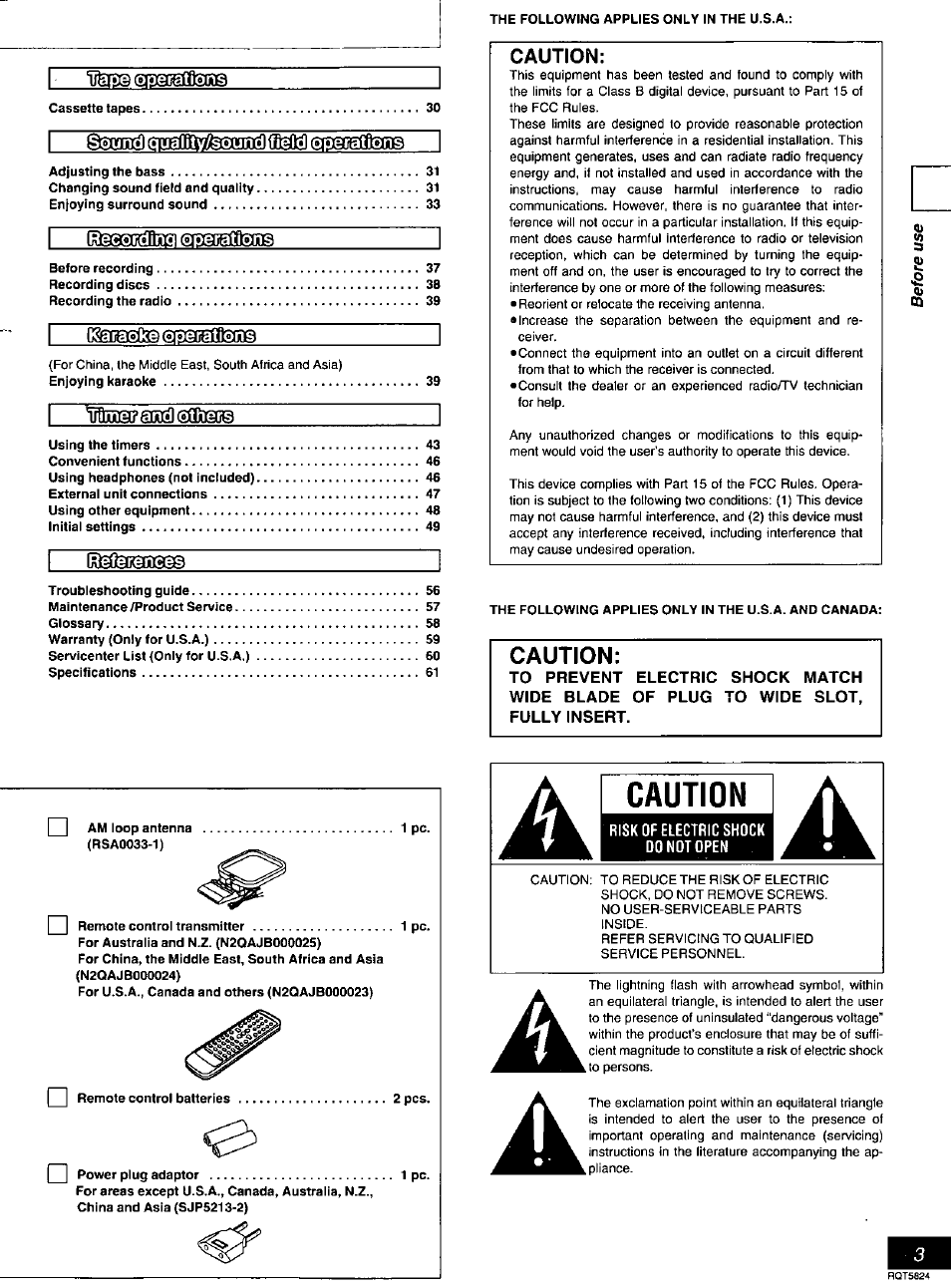 Caution | Panasonic SC-DK10 User Manual | Page 3 / 64