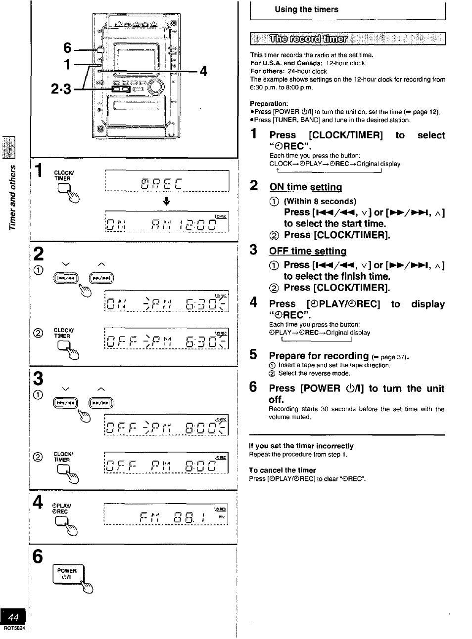 Using the timers, 0 {within 8 seconds), If you set the timer incorrectly | To cancel the timer | Panasonic SC-DK10 User Manual | Page 44 / 64