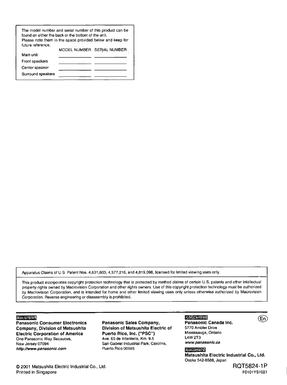 Matsushita electric industrial co., ltd | Panasonic SC-DK10 User Manual | Page 64 / 64