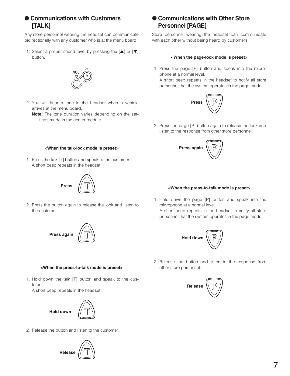 Communications with customers, Communications with other store, Communications with customers [talk | Communications with other store personnel [page | Panasonic WX-CH2050 User Manual | Page 7 / 14