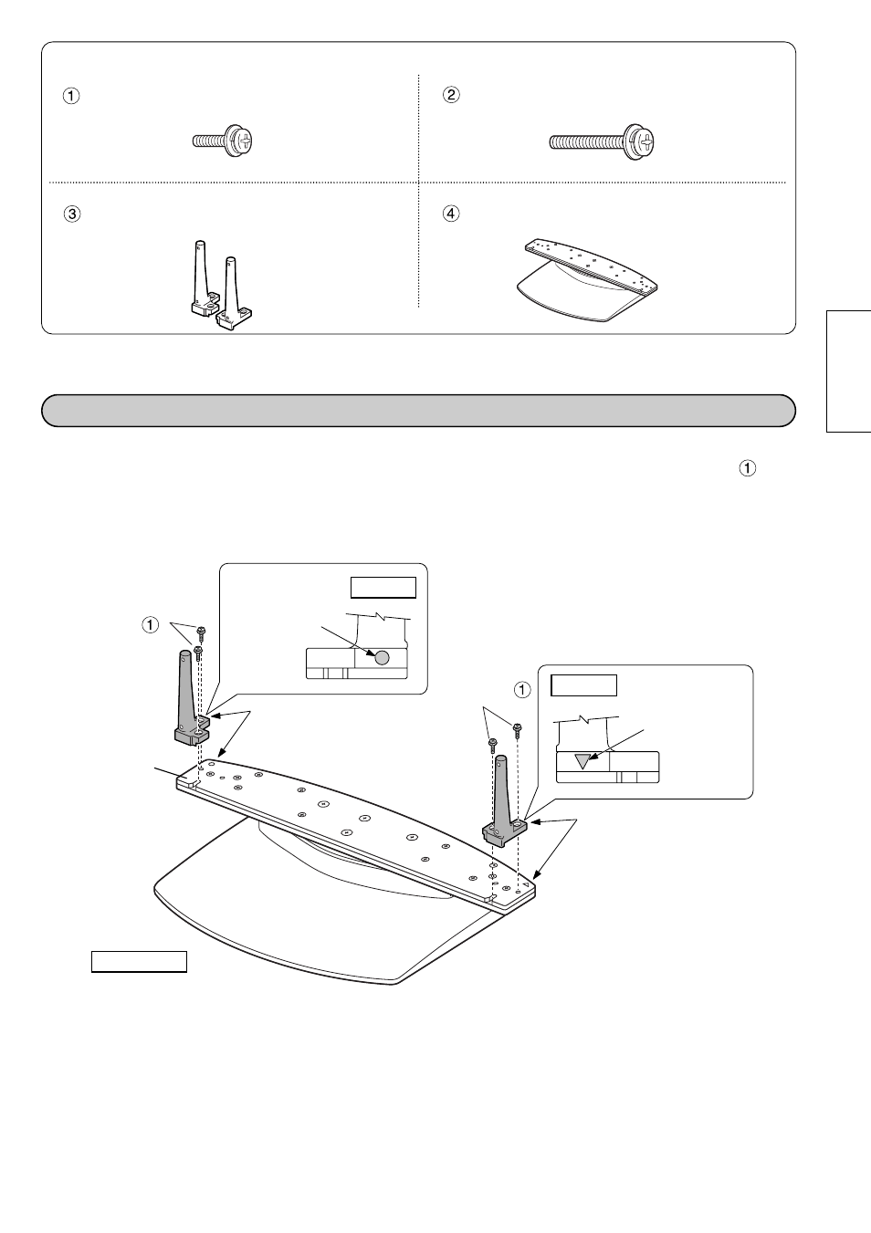 Attach the poles, Parts for assembly | Panasonic Pedestal for Wide Plasma Display TY-ST50PX20 User Manual | Page 7 / 20