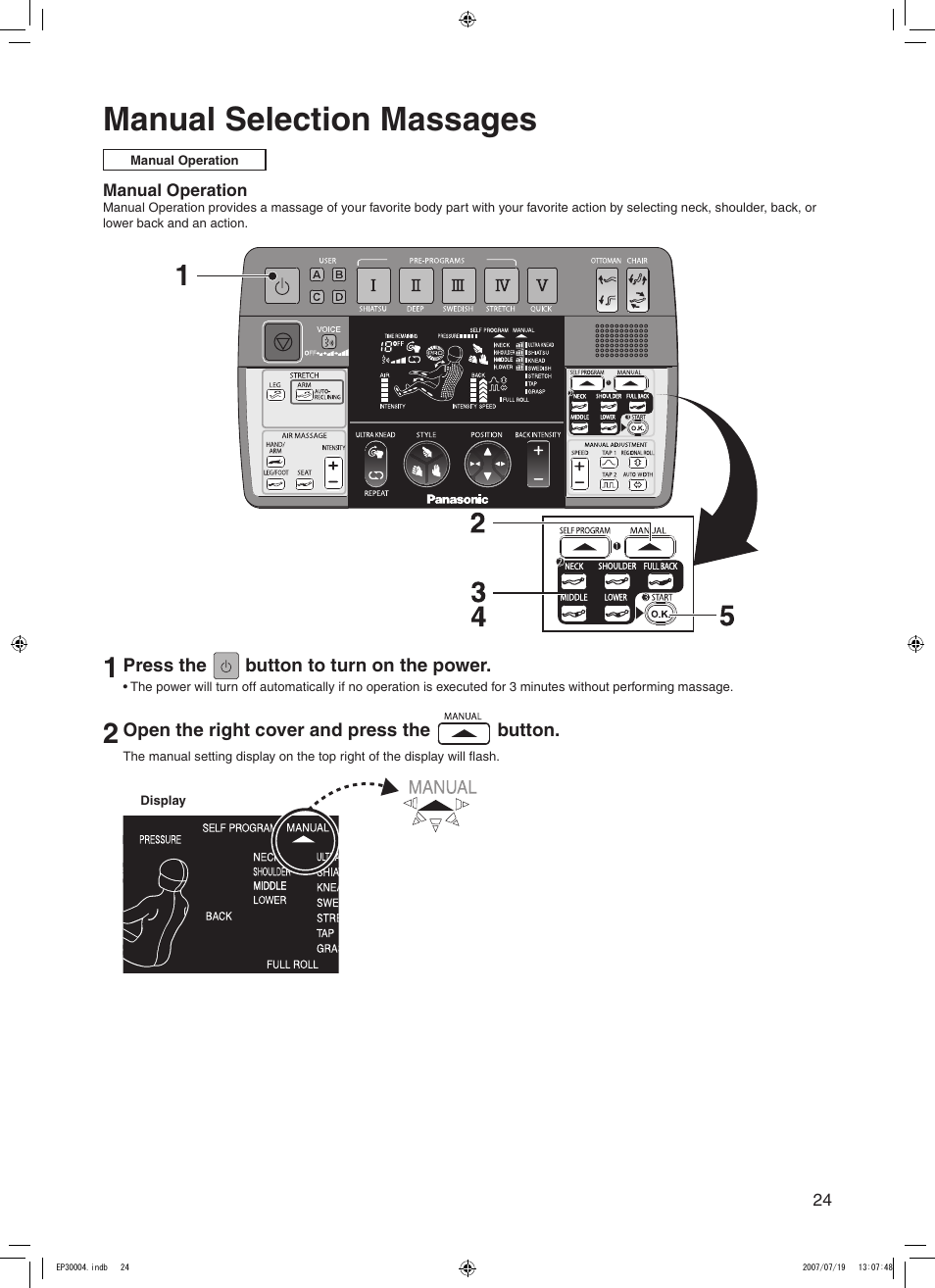 Manual selection massages | Panasonic EP30004 User Manual | Page 25 / 49