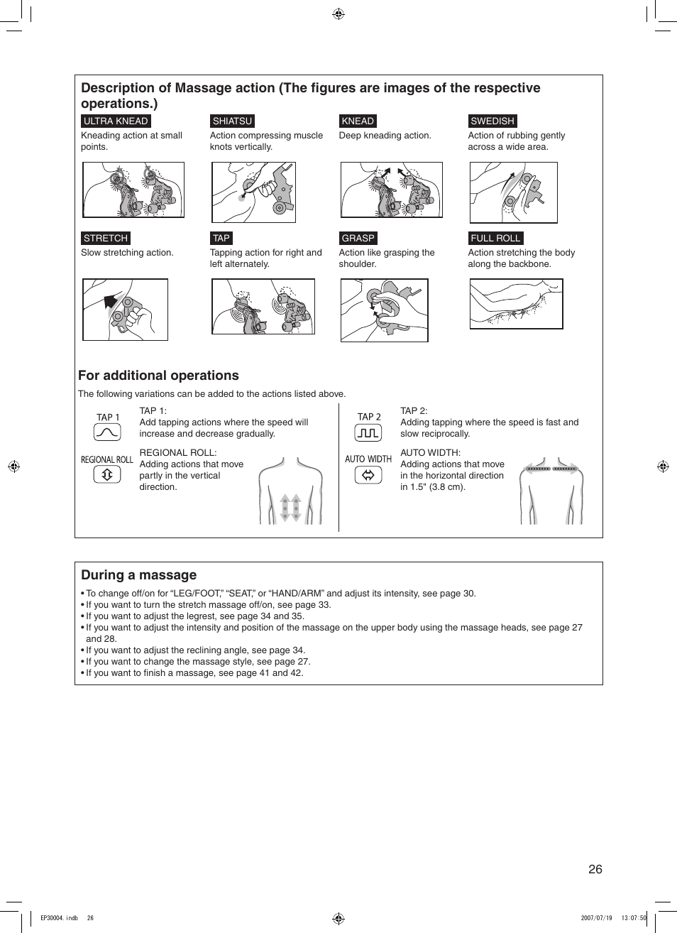 For additional operations, During a massage | Panasonic EP30004 User Manual | Page 27 / 49