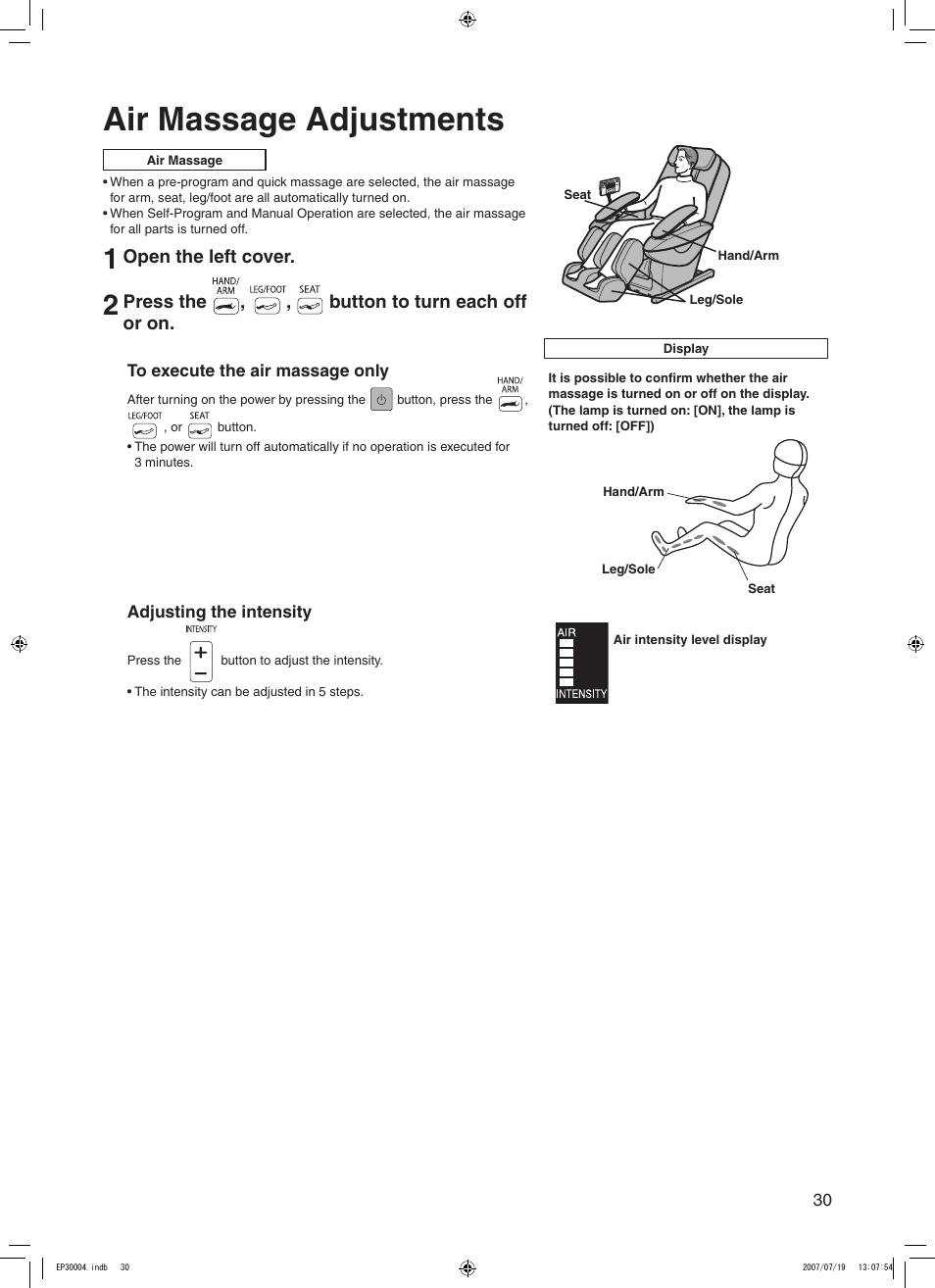 Air massage adjustments | Panasonic EP30004 User Manual | Page 31 / 49