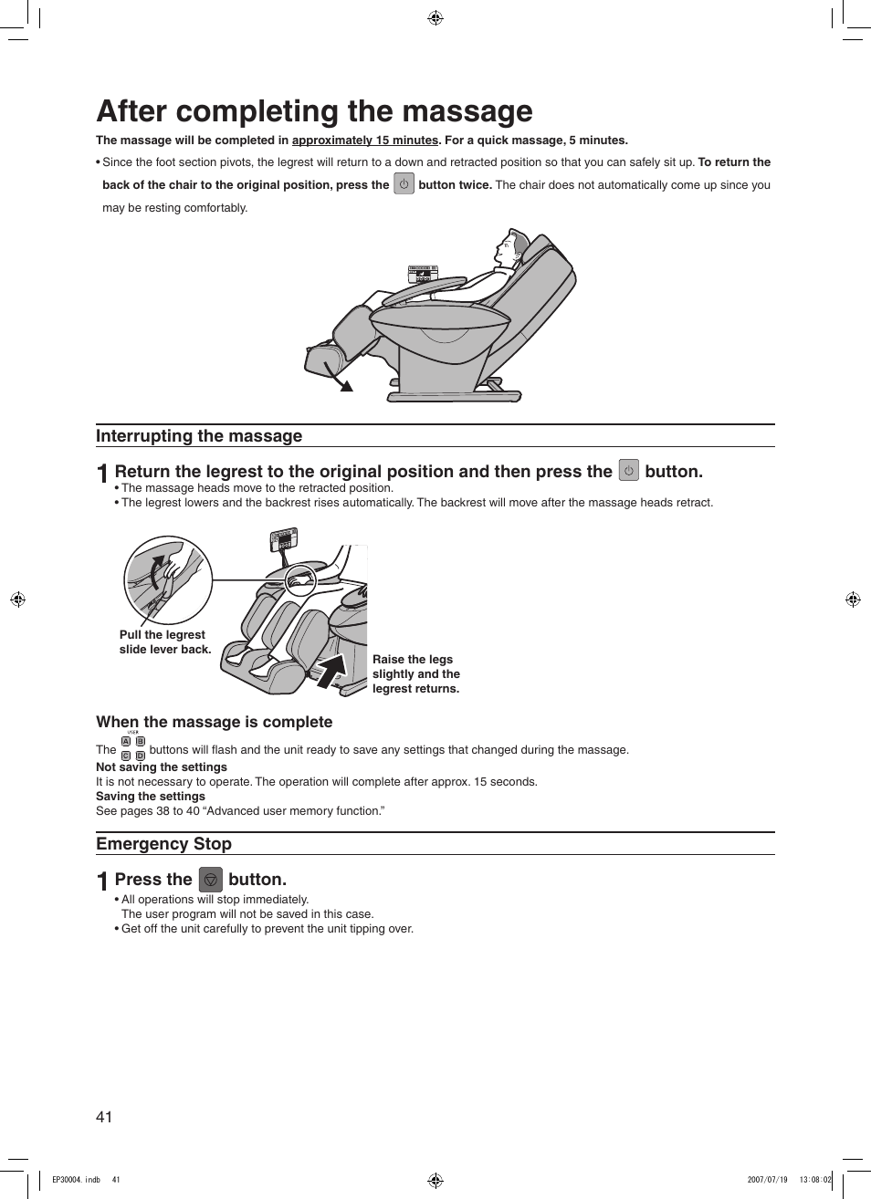 After completing the massage | Panasonic EP30004 User Manual | Page 42 / 49